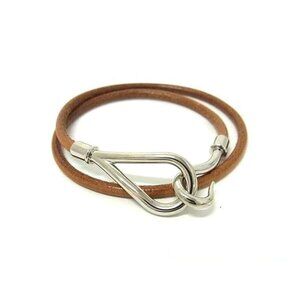 Hermes Bracelet Choker Jumbo Brown Leather 2 row Double Tour Silver